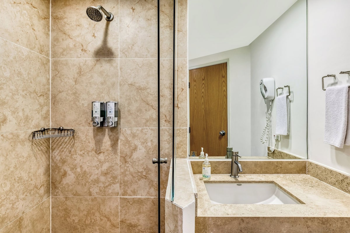 free toiletries, hair dryer, towels, soap