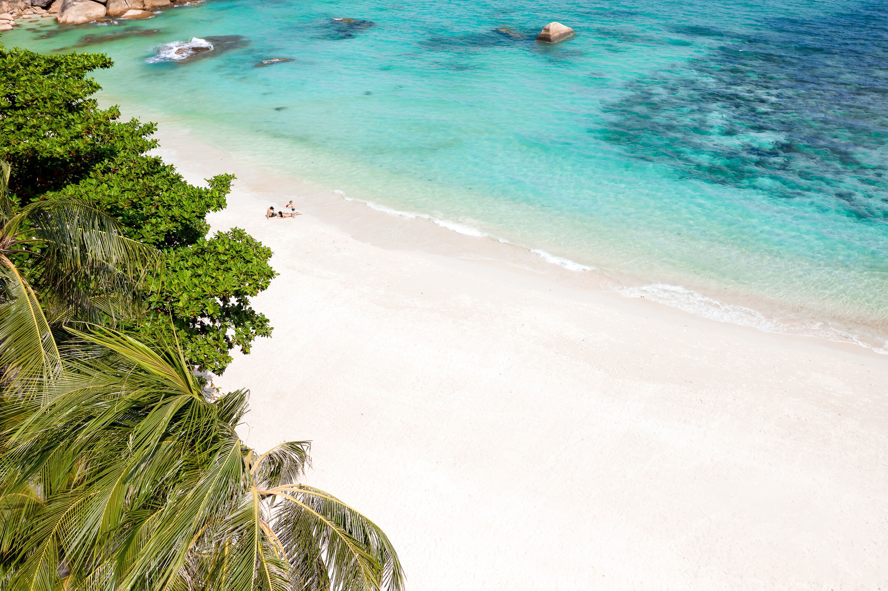 on the beach, white sand, beach massages, snorkelling