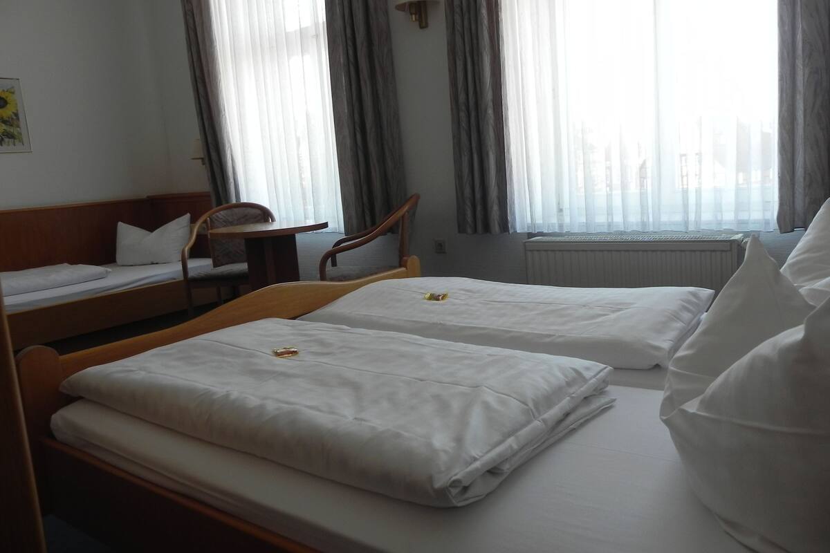 Hypo-allergenic bedding available, desk, iron/ironing board (on request)