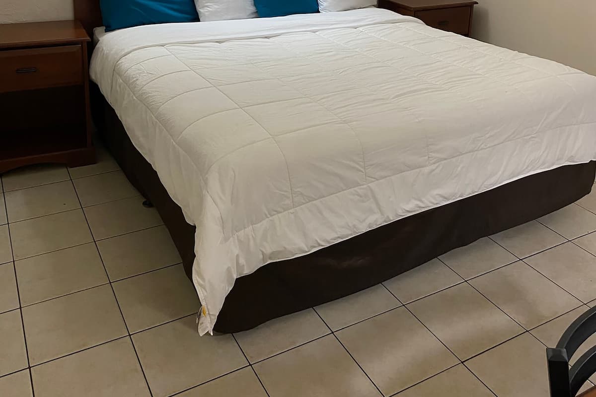 1 King Bed (Sleeps 2) | Desk, free WiFi, bed sheets