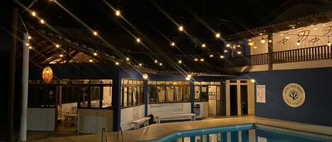 Outdoor pool, open 9:00 AM to 9:00 PM, pool umbrellas, sun loungers