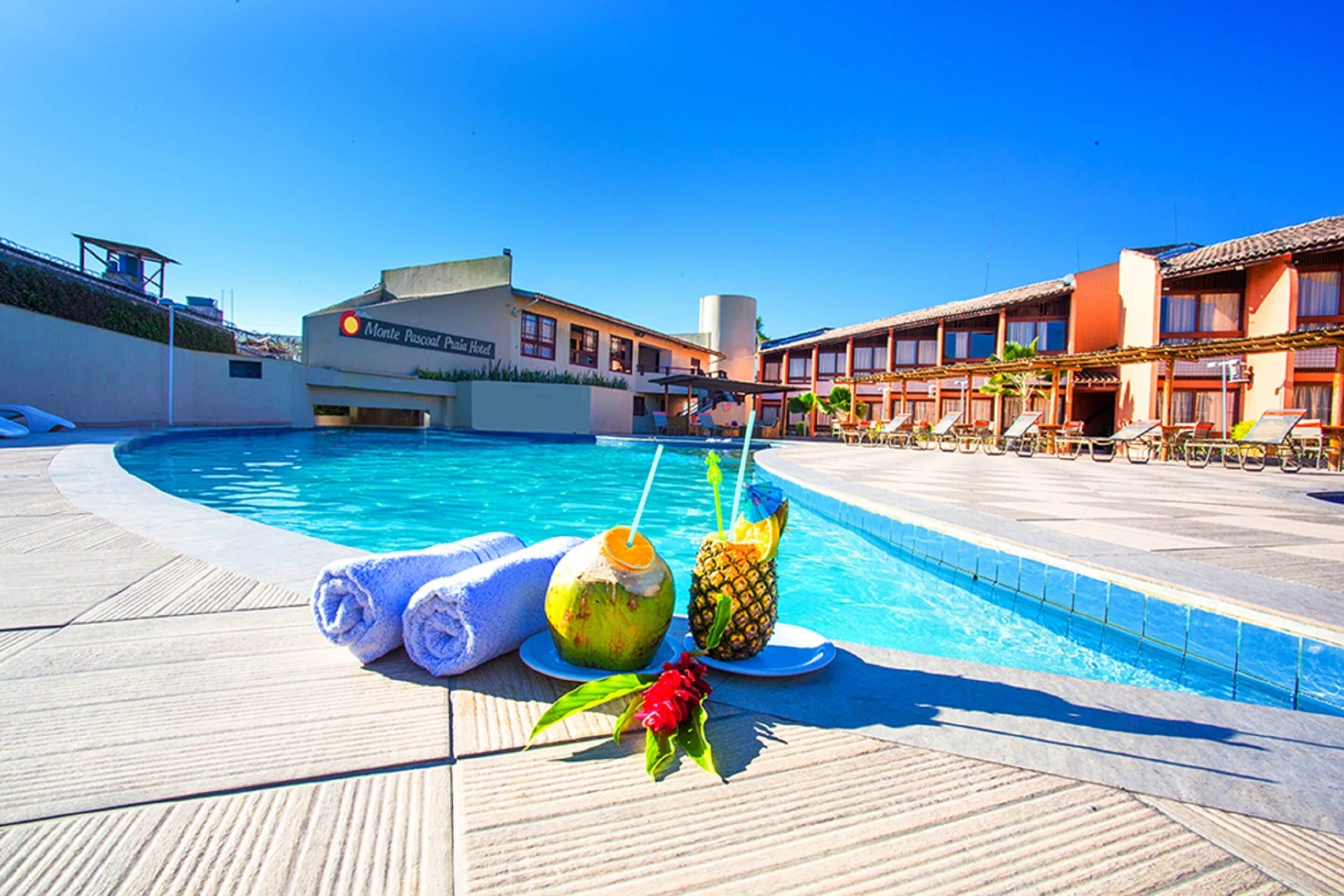 outdoor pool, pool umbrellas, pool loungers