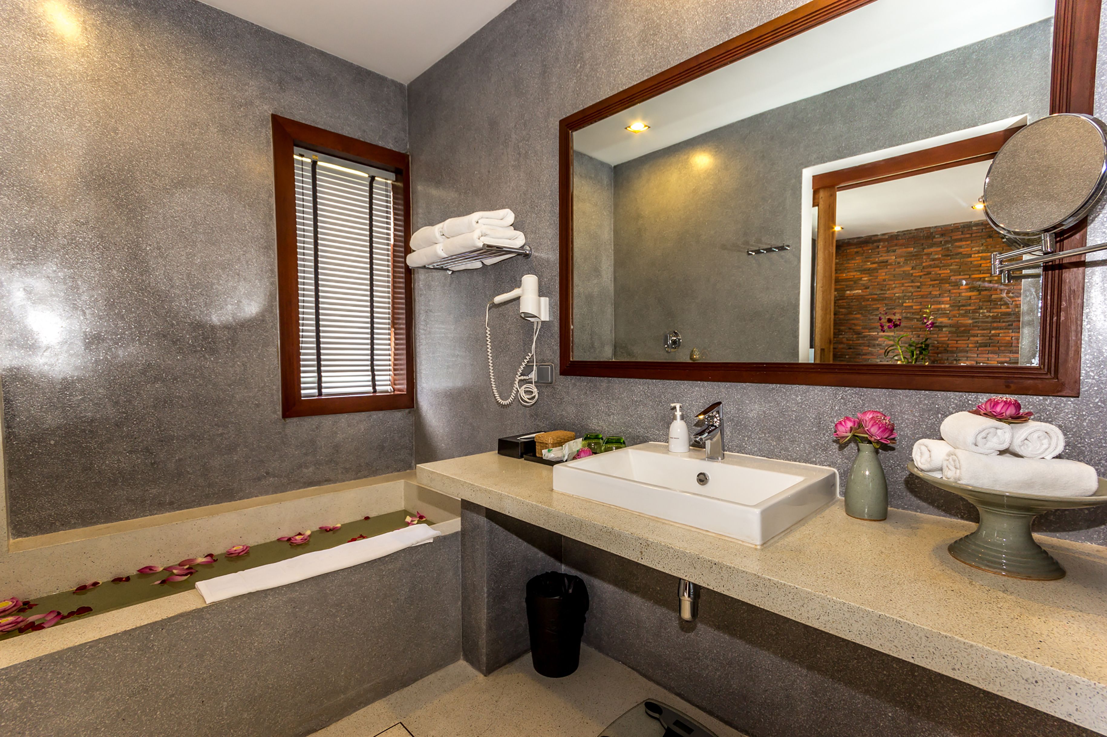 premier suite double | bathroom | separate bathtub and shower, deep-soaking bathtub, rainfall showerhead