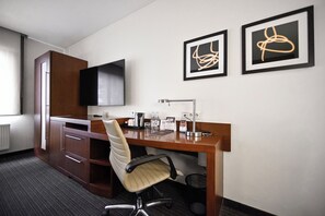 In-room safe, desk, laptop workspace, blackout curtains