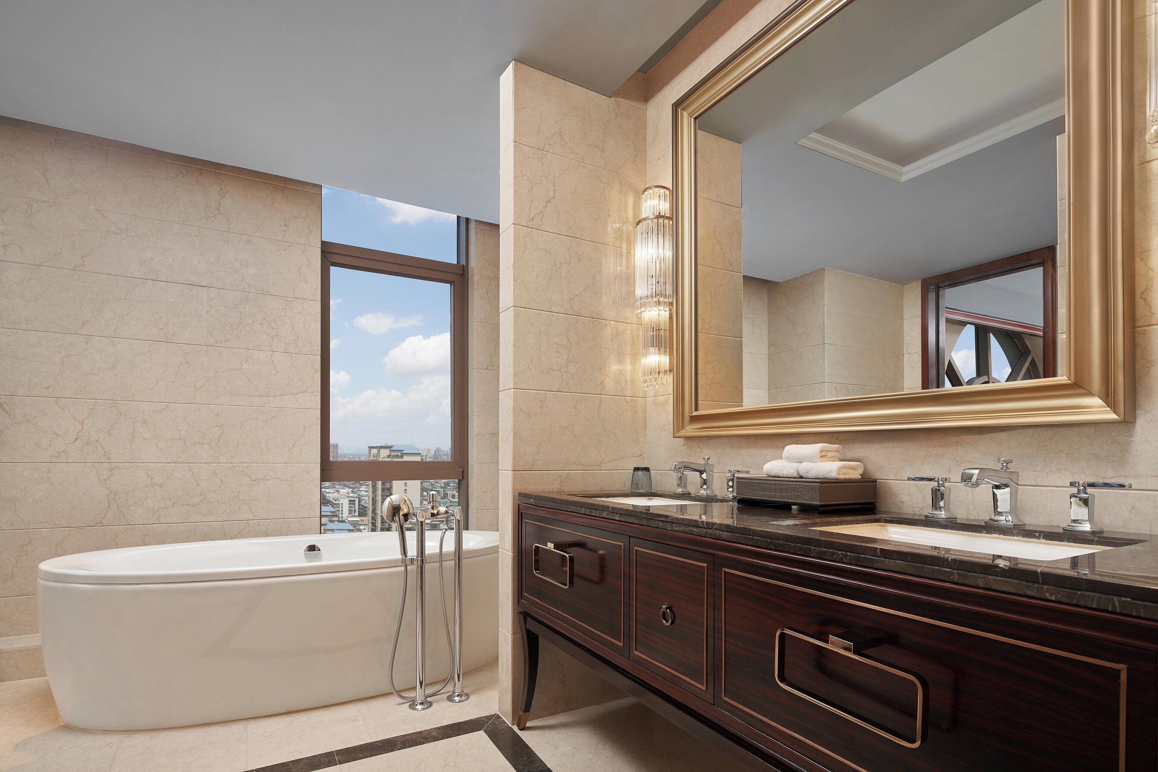 executive suite, 1 king bed, concierge lounge access | bathroom | separate bathtub and shower, spring water bathtub, rainfall showerhead