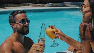 Outdoor pool, pool umbrellas