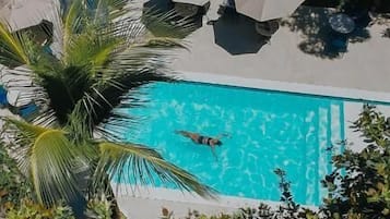 Outdoor pool, pool umbrellas