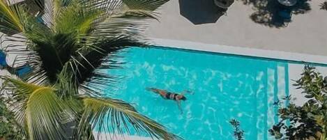 Outdoor pool, pool umbrellas
