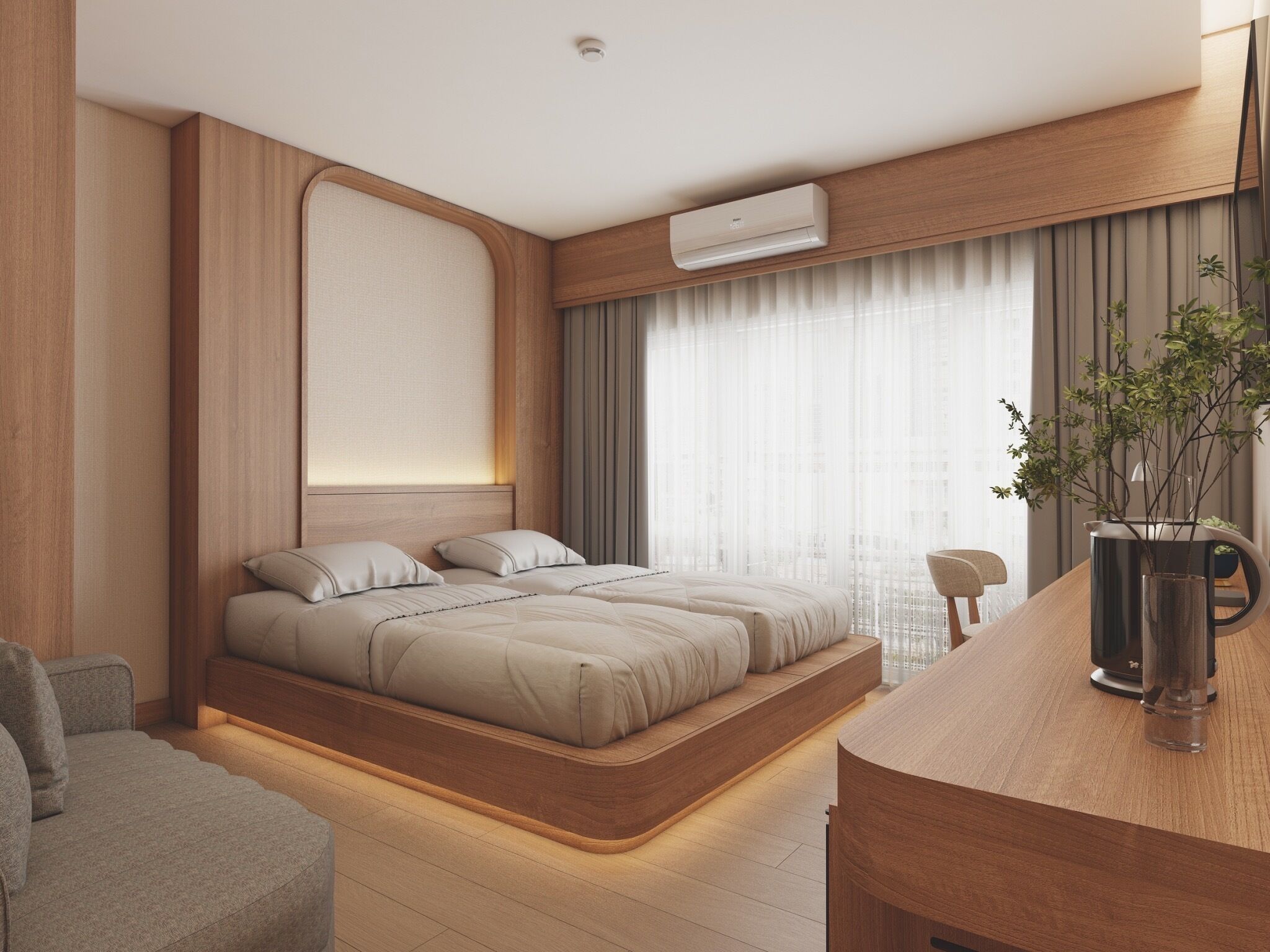 Blackout drapes, WiFi (free), bed sheets