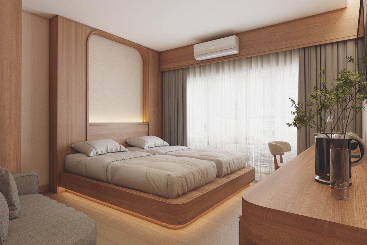 Laptop workspace, blackout curtains, free WiFi, bed sheets