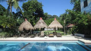 Outdoor pool, sun loungers