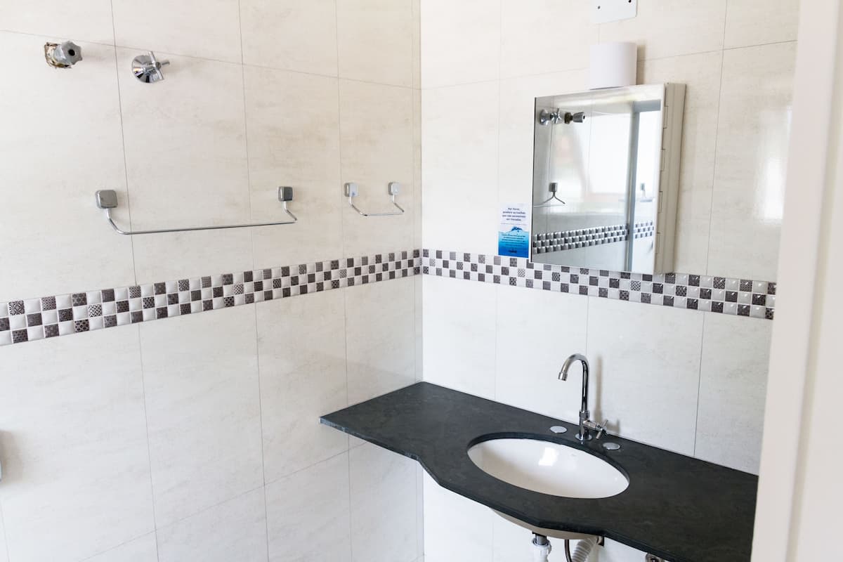 double room single use | bathroom | shower, free toiletries, towels