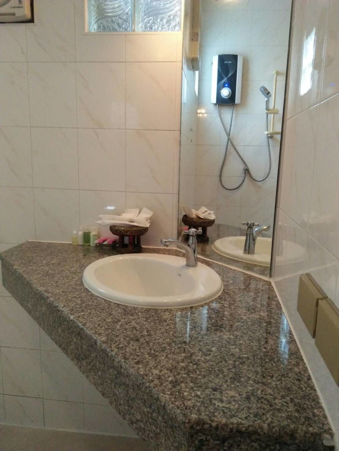 standard room | bathroom | shower, hair dryer, towels