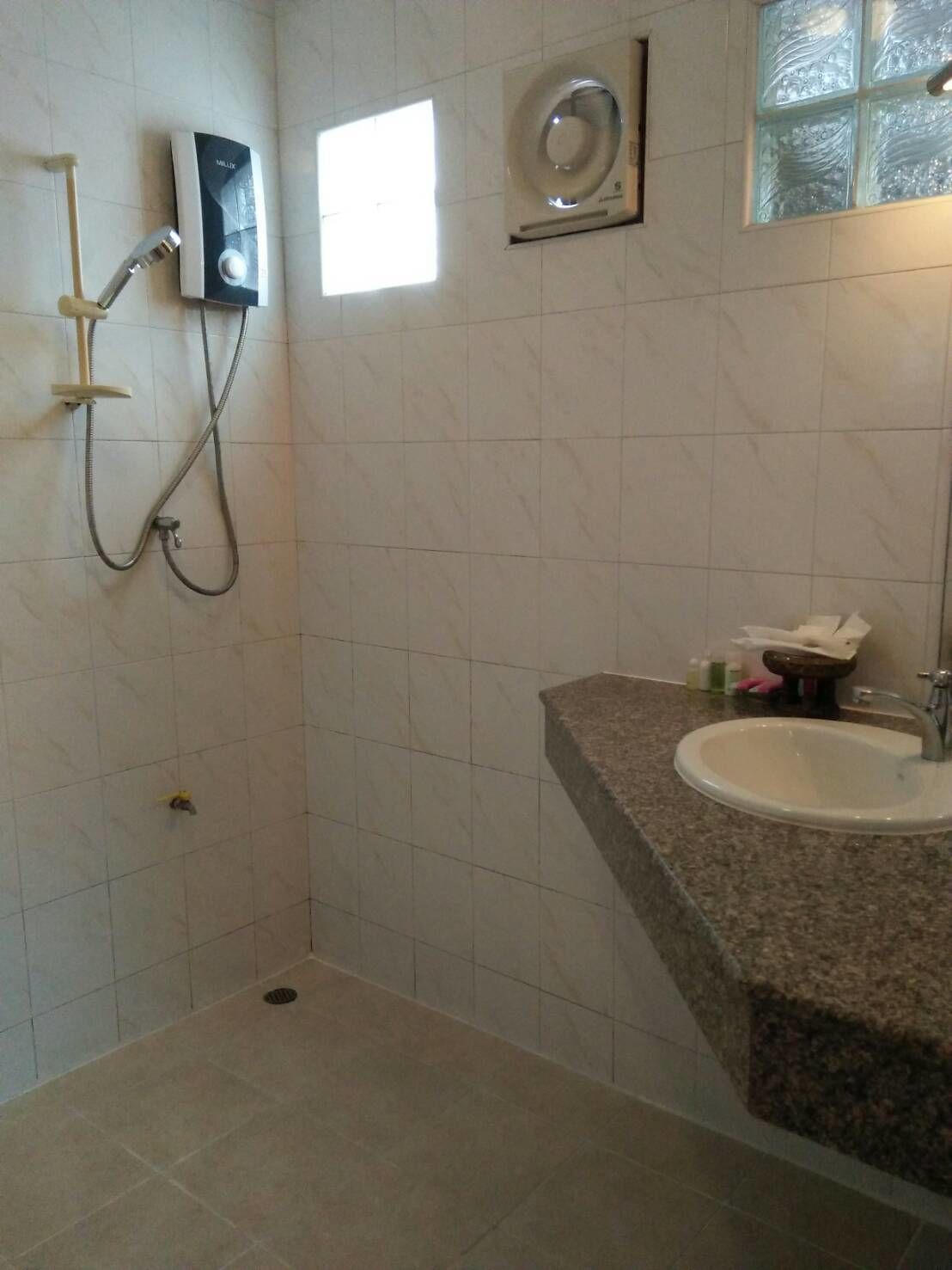standard room | bathroom | shower, hair dryer, towels