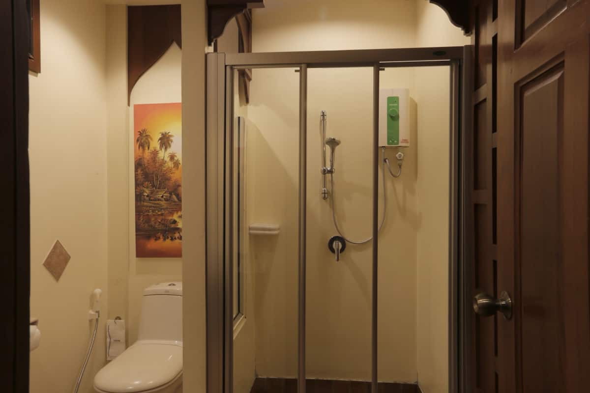 shower, free toiletries, hair dryer, bathrobes