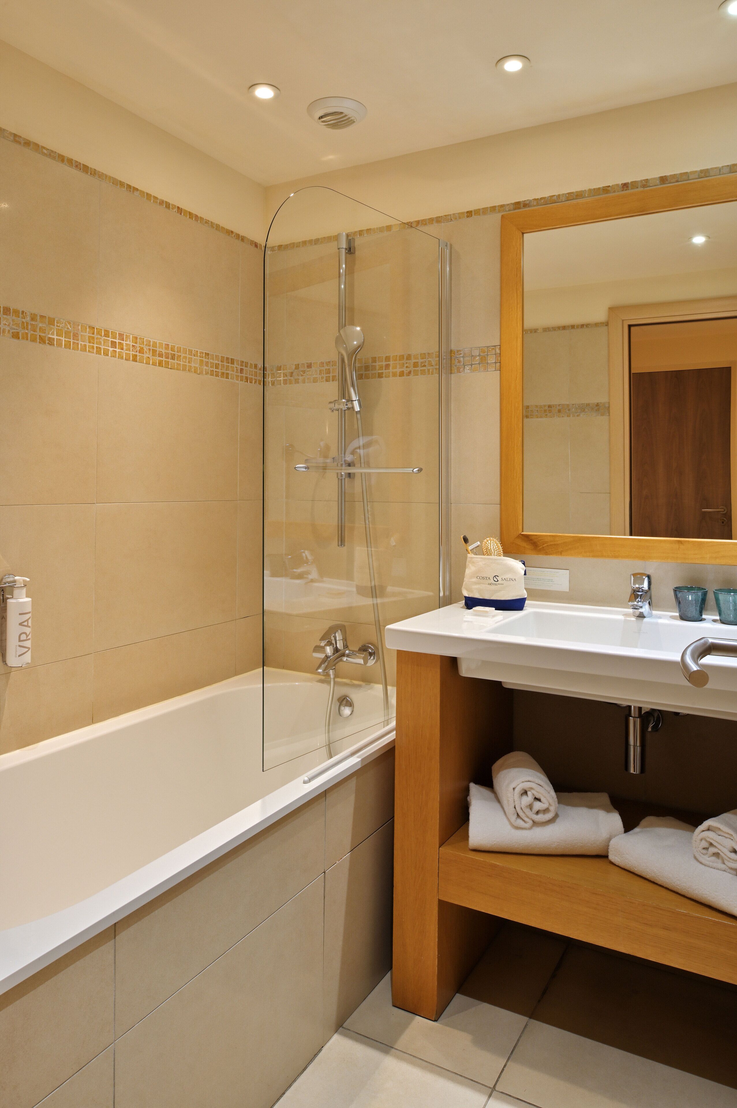 free toiletries, hair dryer, towels