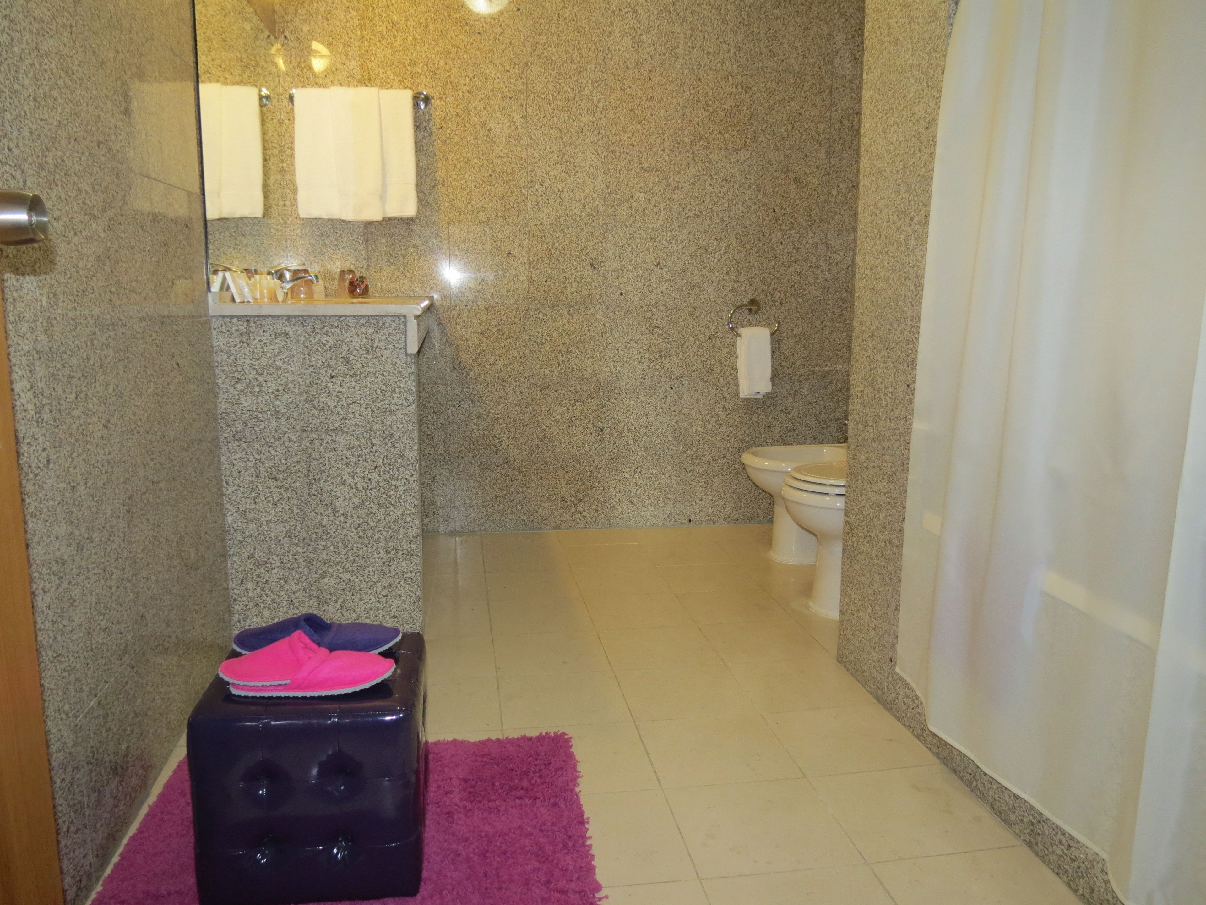 combined shower/bathtub, free toiletries, hair dryer, towels