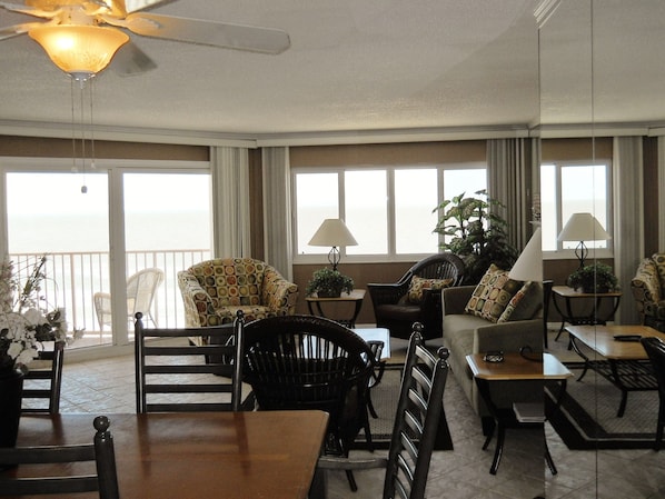 Flat-screen TV, iPod dock