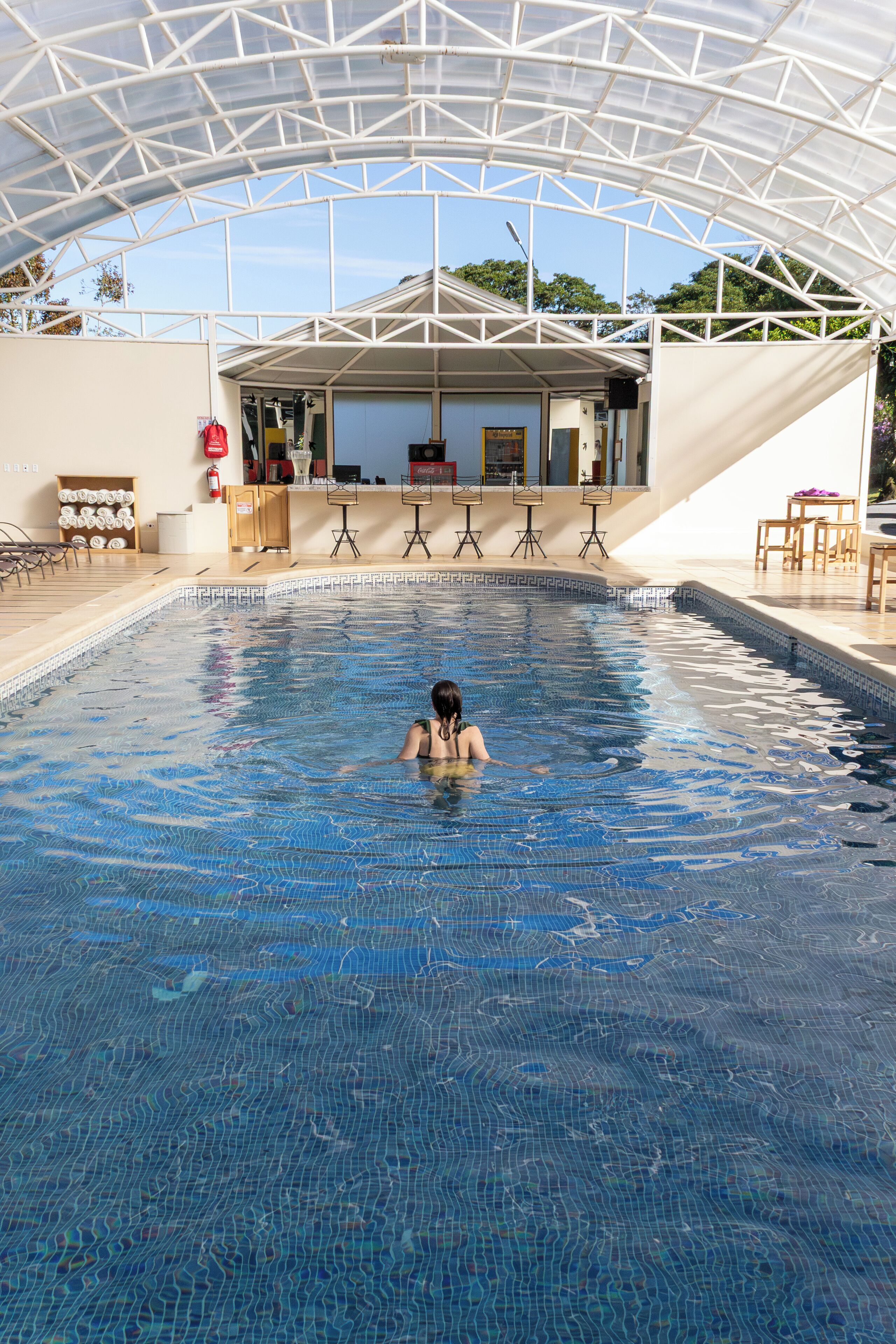 outdoor pool, pool loungers