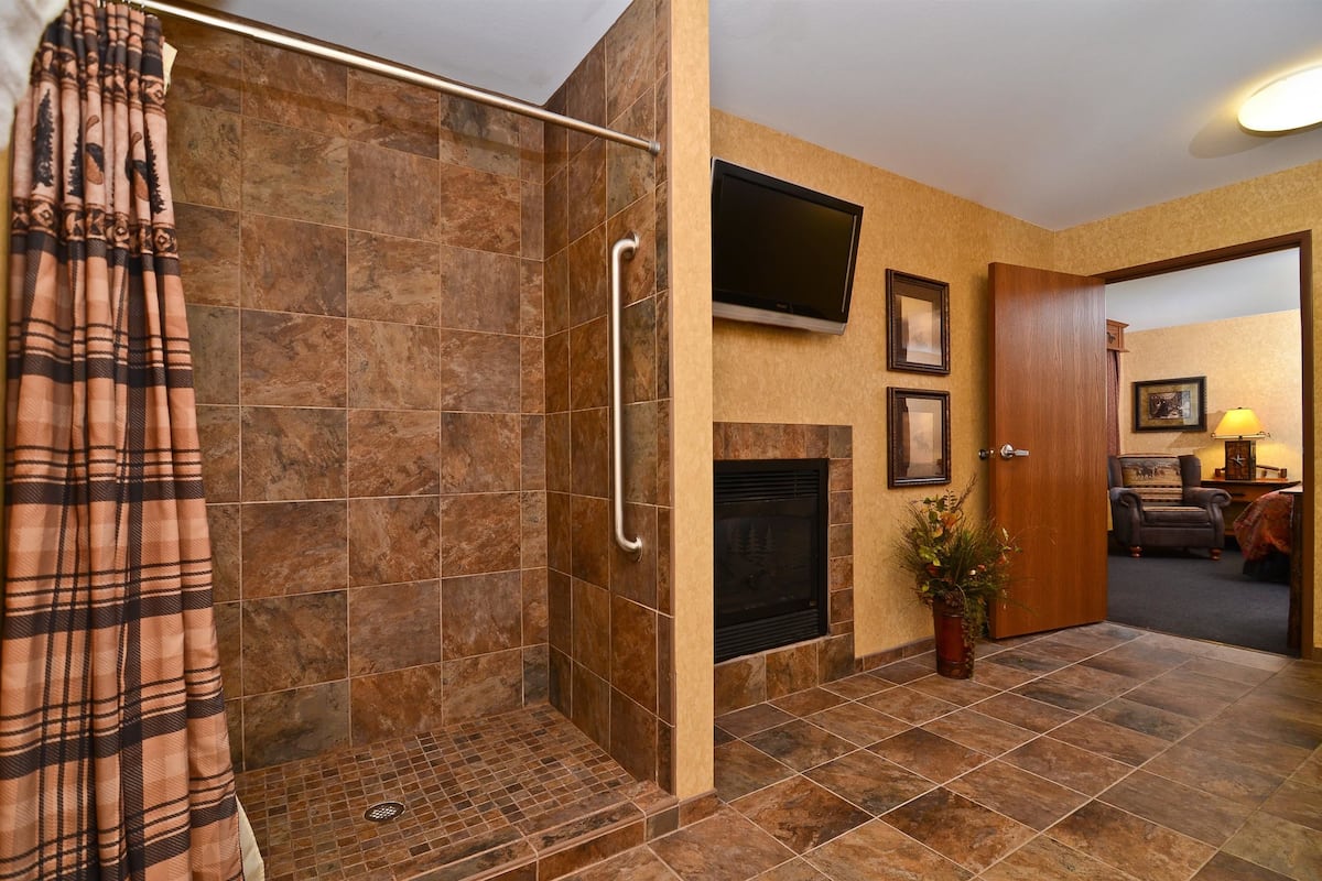 suite, 1 king bed, non smoking, jetted tub (with sofabed) | bathroom | combined shower/bathtub, free toiletries, hair dryer, towels