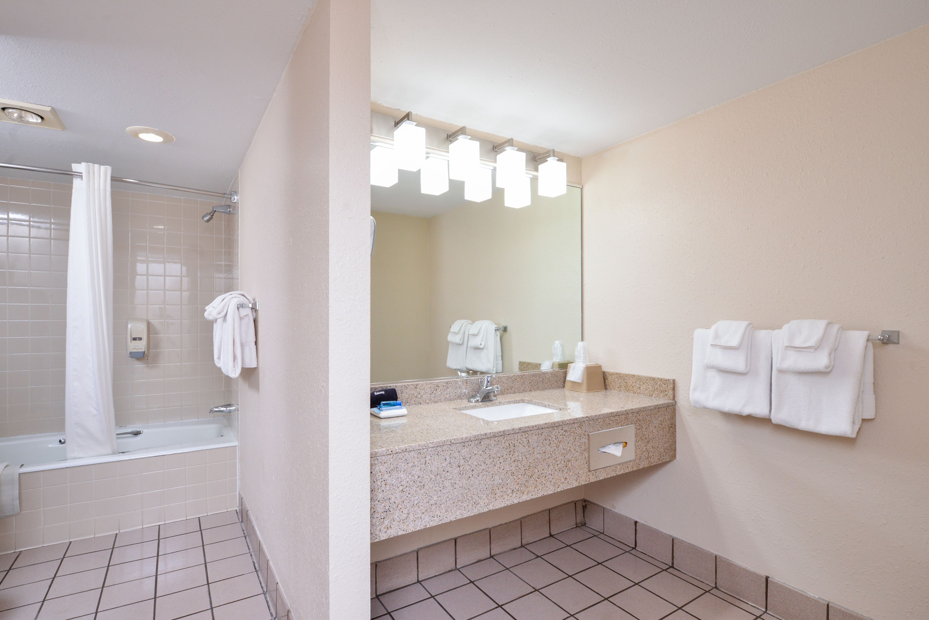 standard room, 1 queen bed, non smoking, refrigerator & microwave (oversized room) | bathroom | combined shower/bathtub, free toiletries, hair dryer, towels