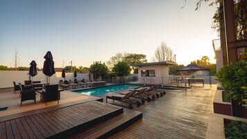 Outdoor pool, pool loungers