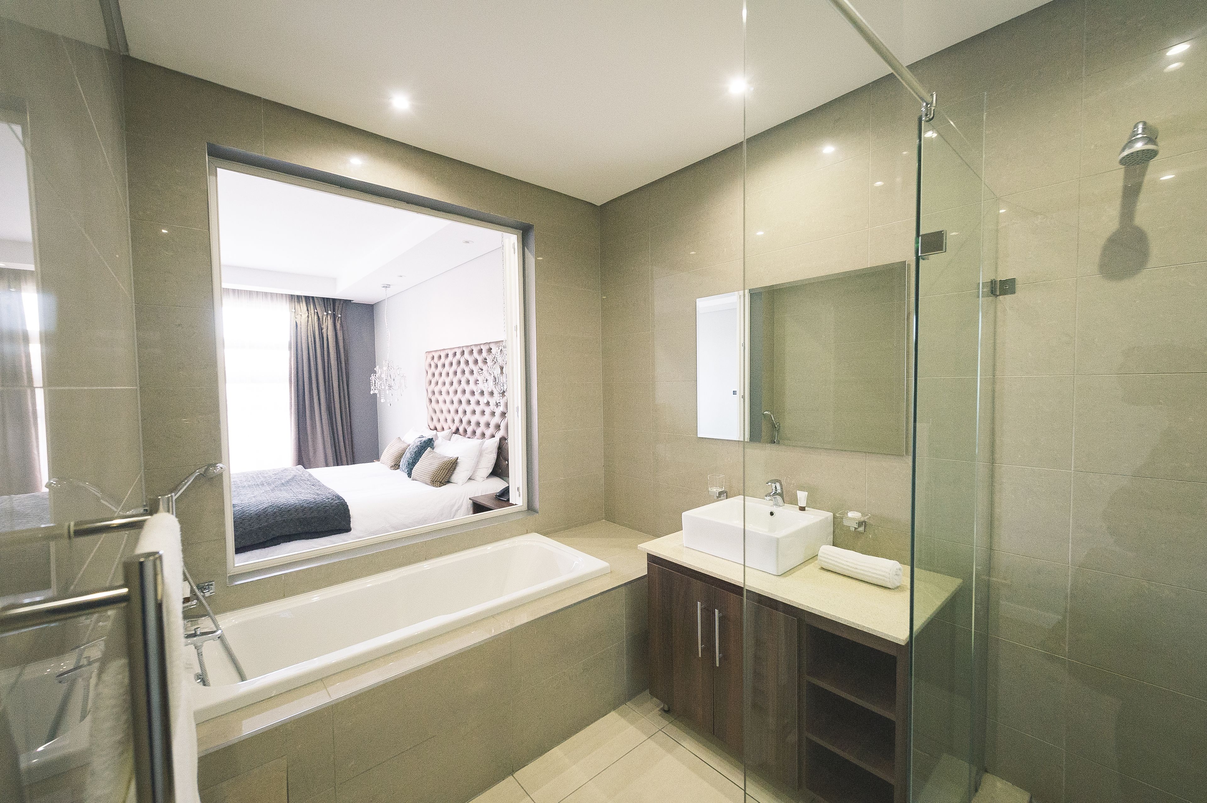 luxury room | bathroom | hair dryer, bathrobes, towels