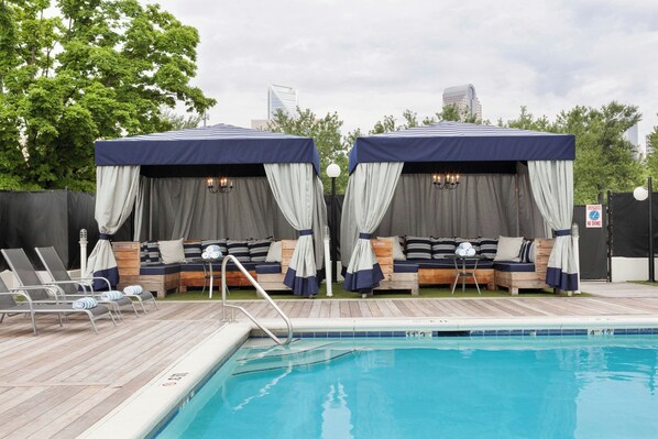 Indoor pool, seasonal outdoor pool, free pool cabanas, pool loungers