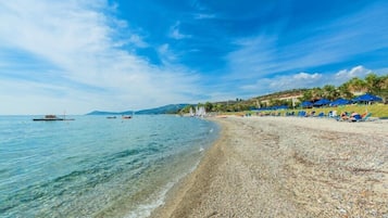 Private beach, sun-loungers, beach umbrellas, beach towels