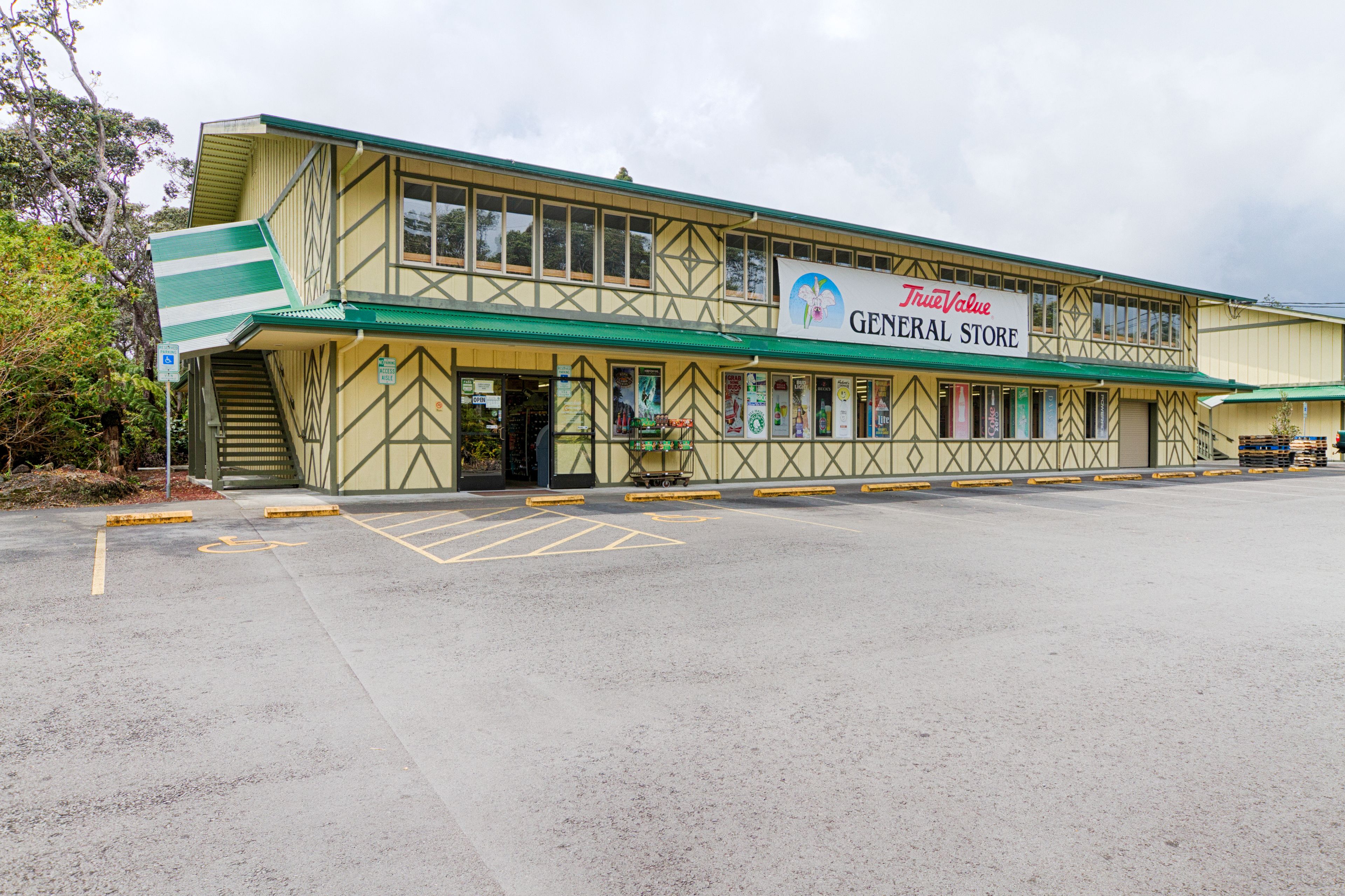 A building with a sign reading "True Value General Store."