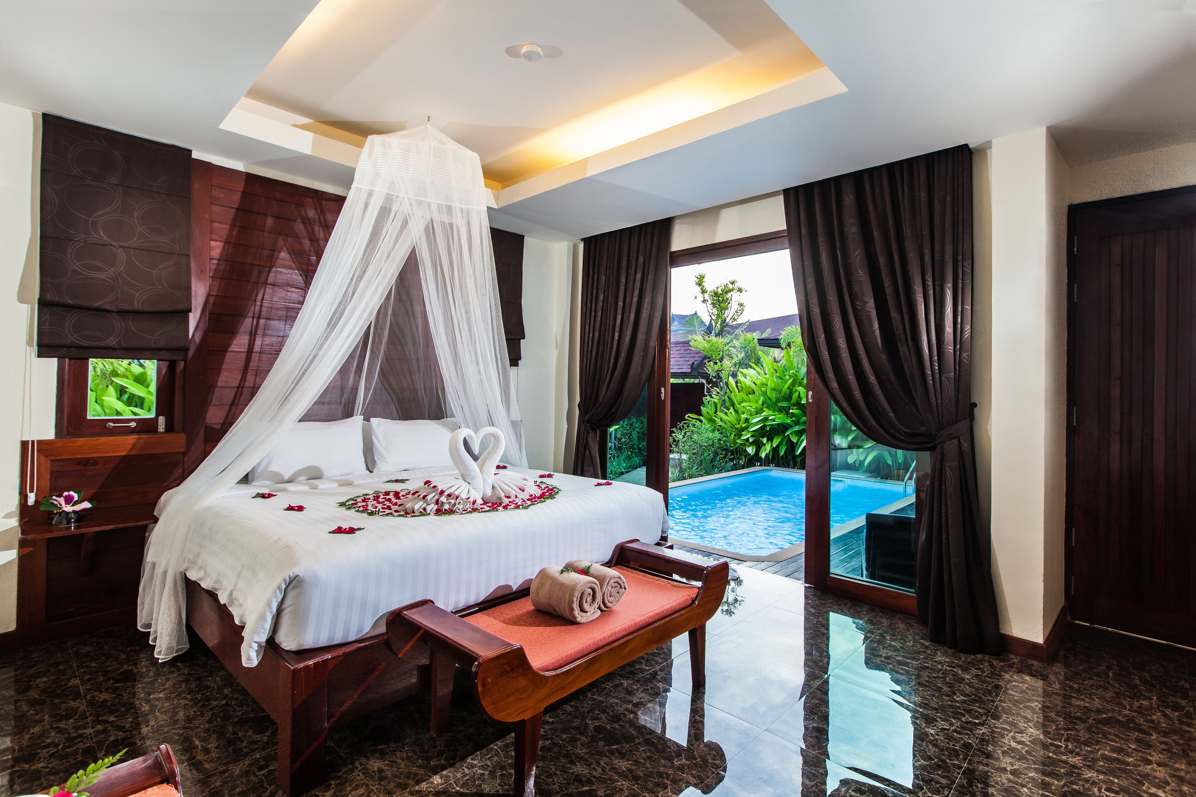 villa, private pool | in-room safe, desk, free wifi, bed sheets