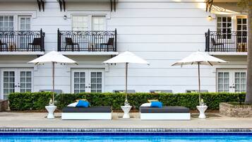 Outdoor pool, open 8:00 AM to 10:00 PM, pool umbrellas, pool loungers