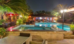 Outdoor pool, sun loungers
