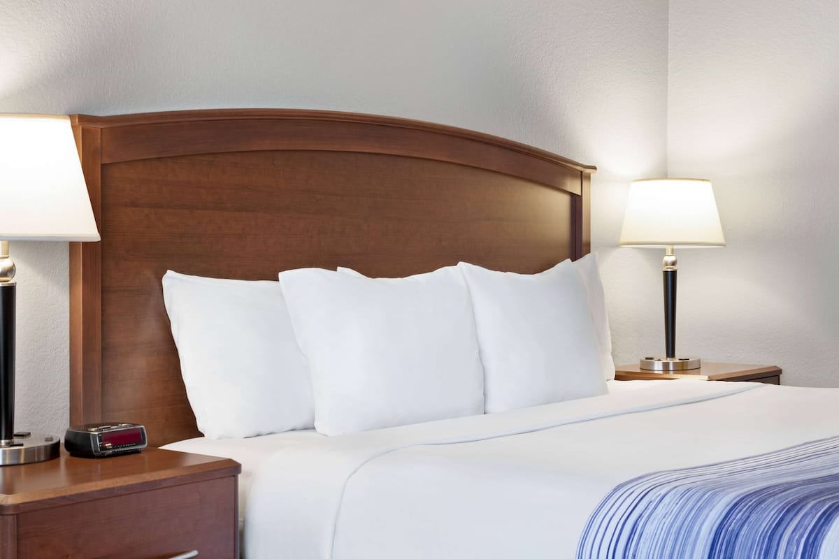 deluxe suite, 1 king bed, non smoking | in-room safe, desk, laptop workspace, blackout curtains