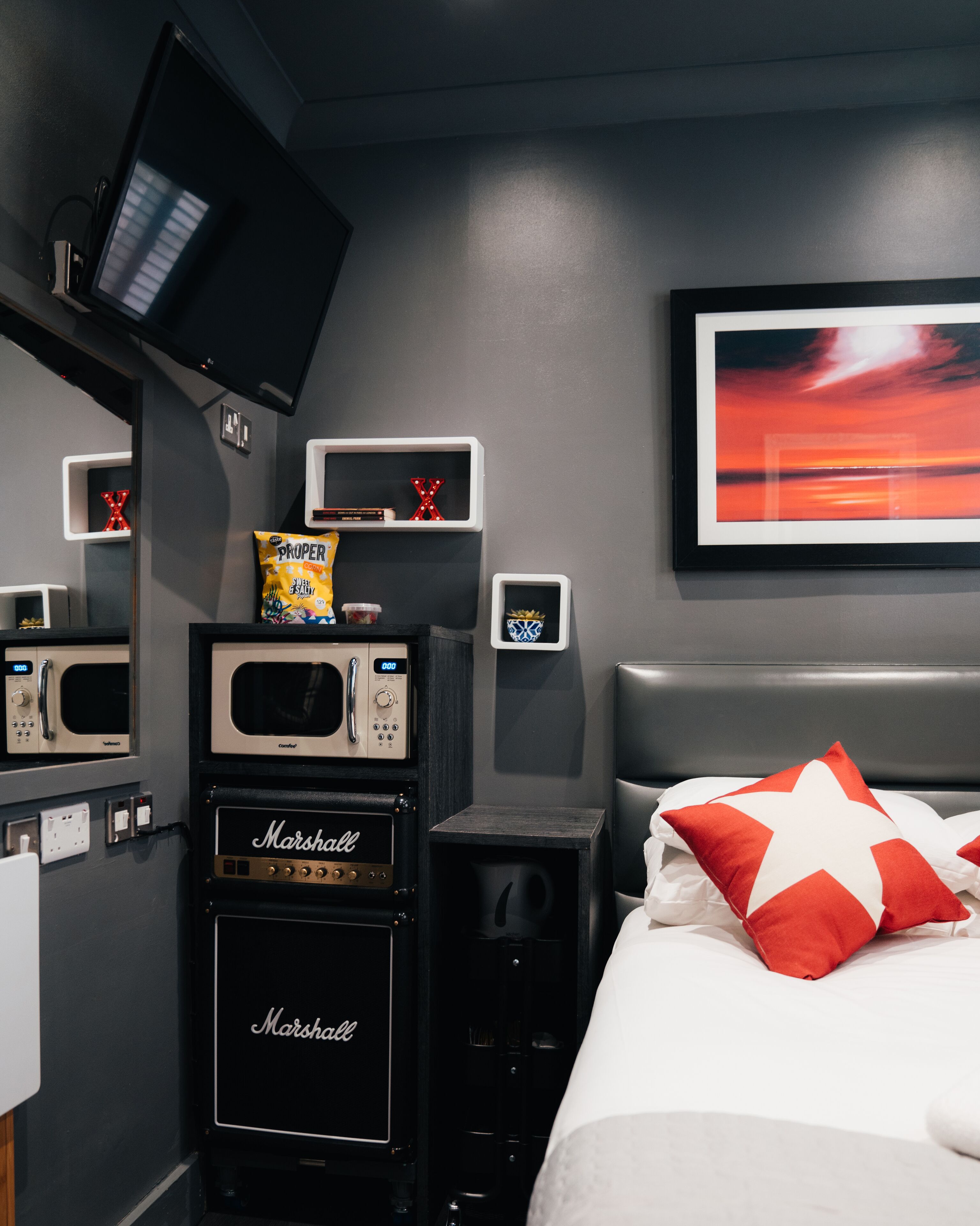 Fridge, microwave, electric kettle