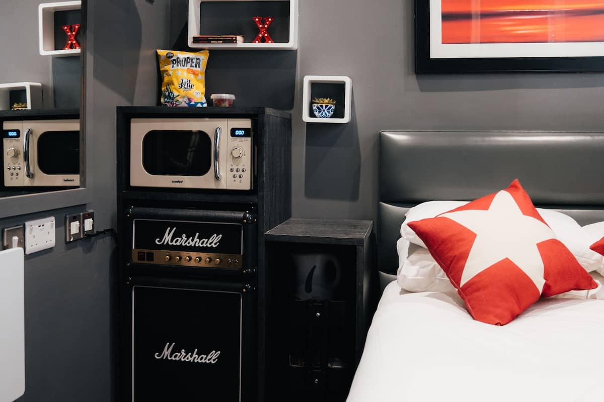 Fridge, microwave, electric kettle