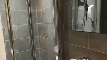 Hair dryer, towels, soap
