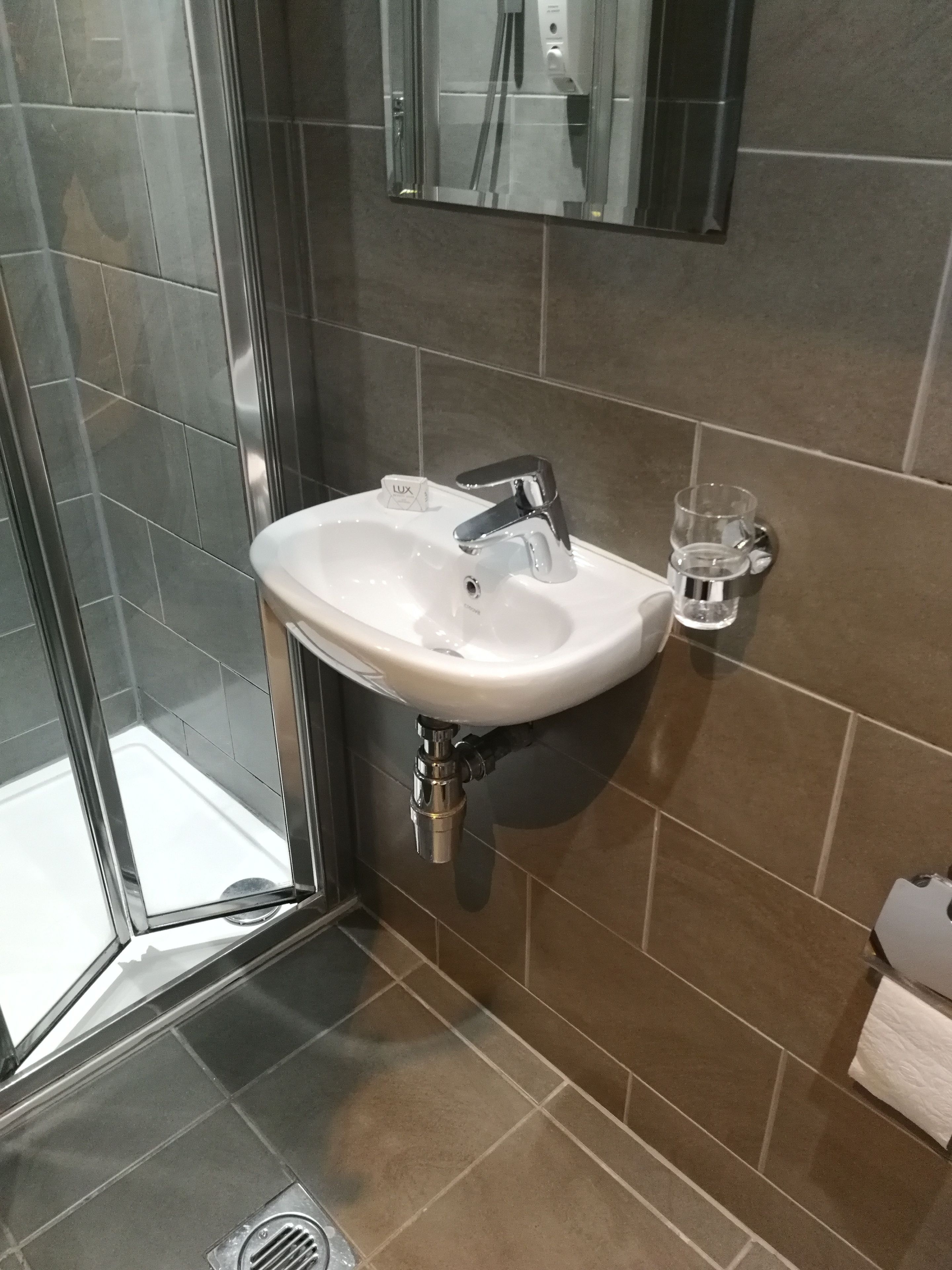 standard single room, ensuite | bathroom | hair dryer, towels, soap