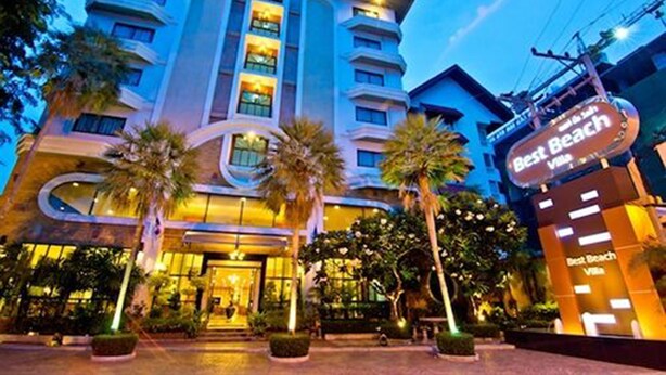 A multi-story hotel with a prominent sign reading "Best Beach Villa." - Best Beach Villa (Pattaya)
