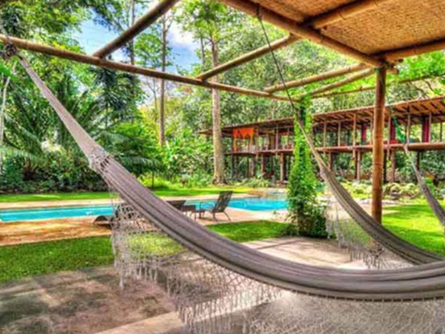 Piscine extérieure, chaises longues