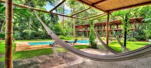 Outdoor pool, pool loungers