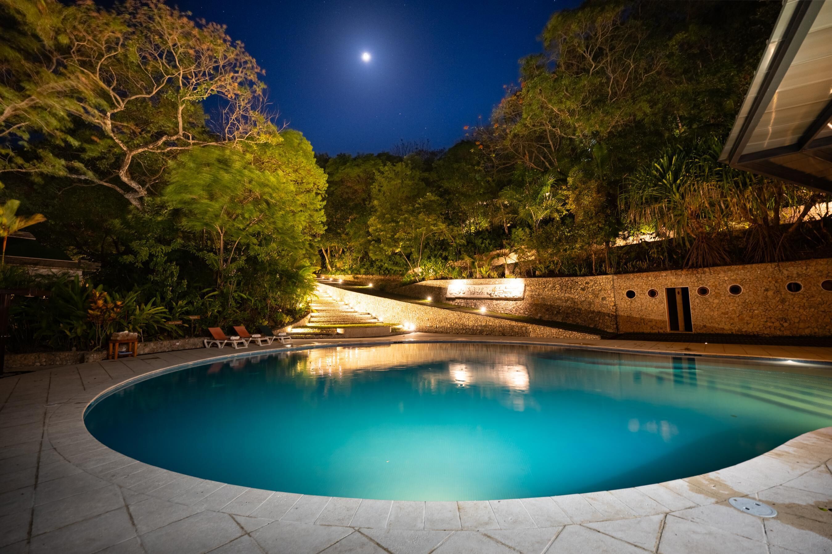 Outdoor pool, pool umbrellas
