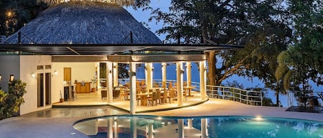 Outdoor pool, pool umbrellas