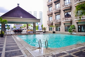 Outdoor pool, pool loungers