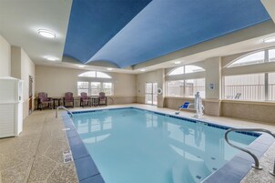 Indoor pool, open 9:00 AM to 10:00 PM, sun loungers