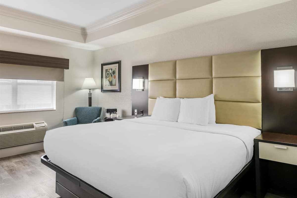 Standard Room, 1 King Bed, Accessible, Non Smoking (Walk-in Shower) | In-room safe, desk, laptop workspace, iron/ironing board