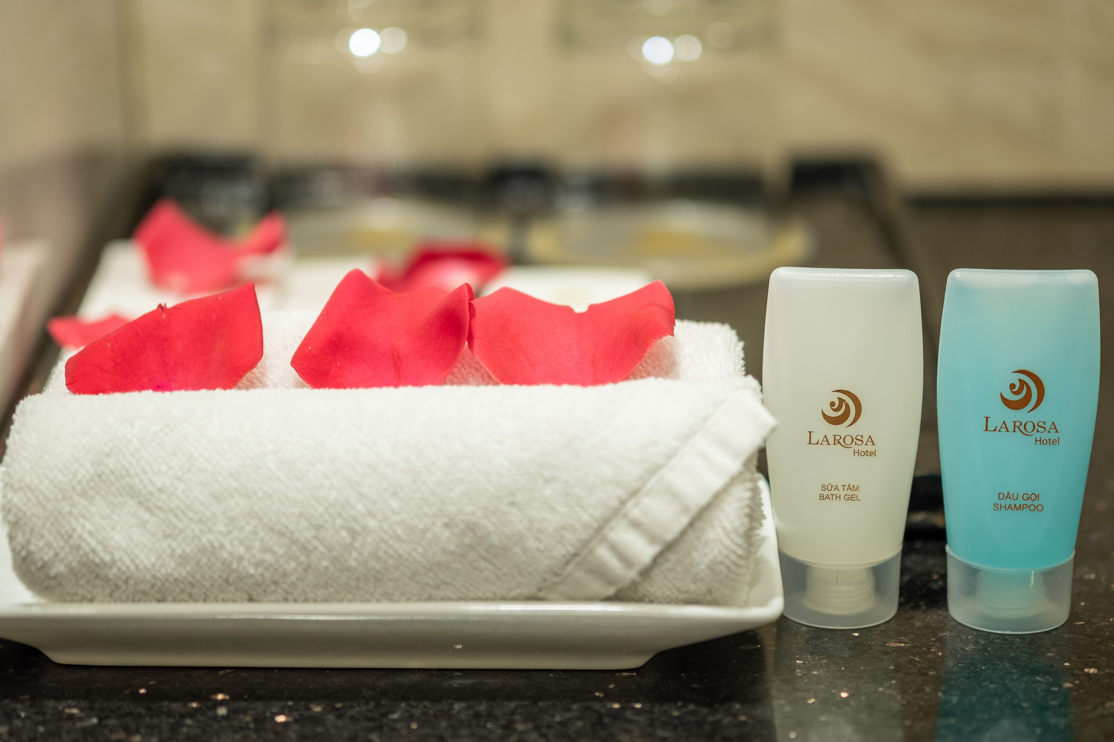 deep-soaking bathtub, rainfall showerhead, free toiletries, hair dryer