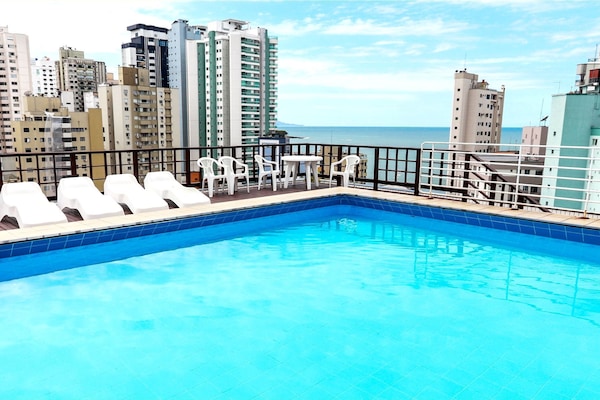 Indoor pool, outdoor pool, sun loungers