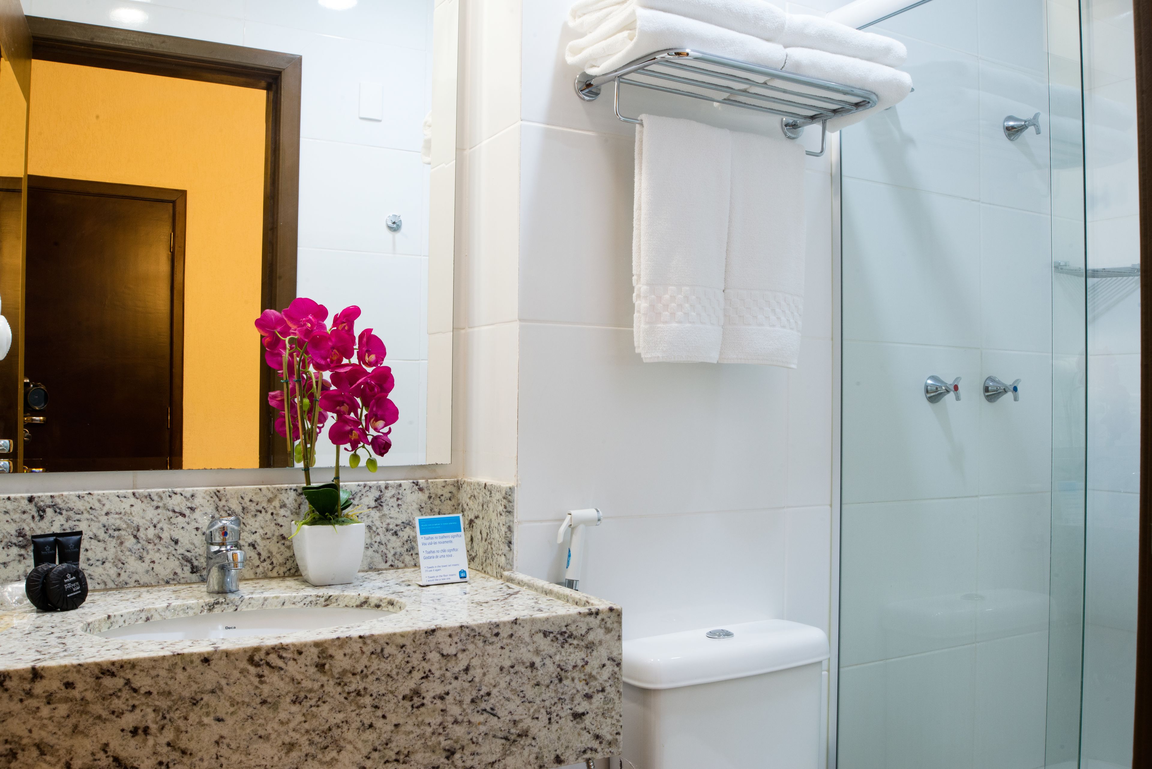 shower, free toiletries, hair dryer, towels