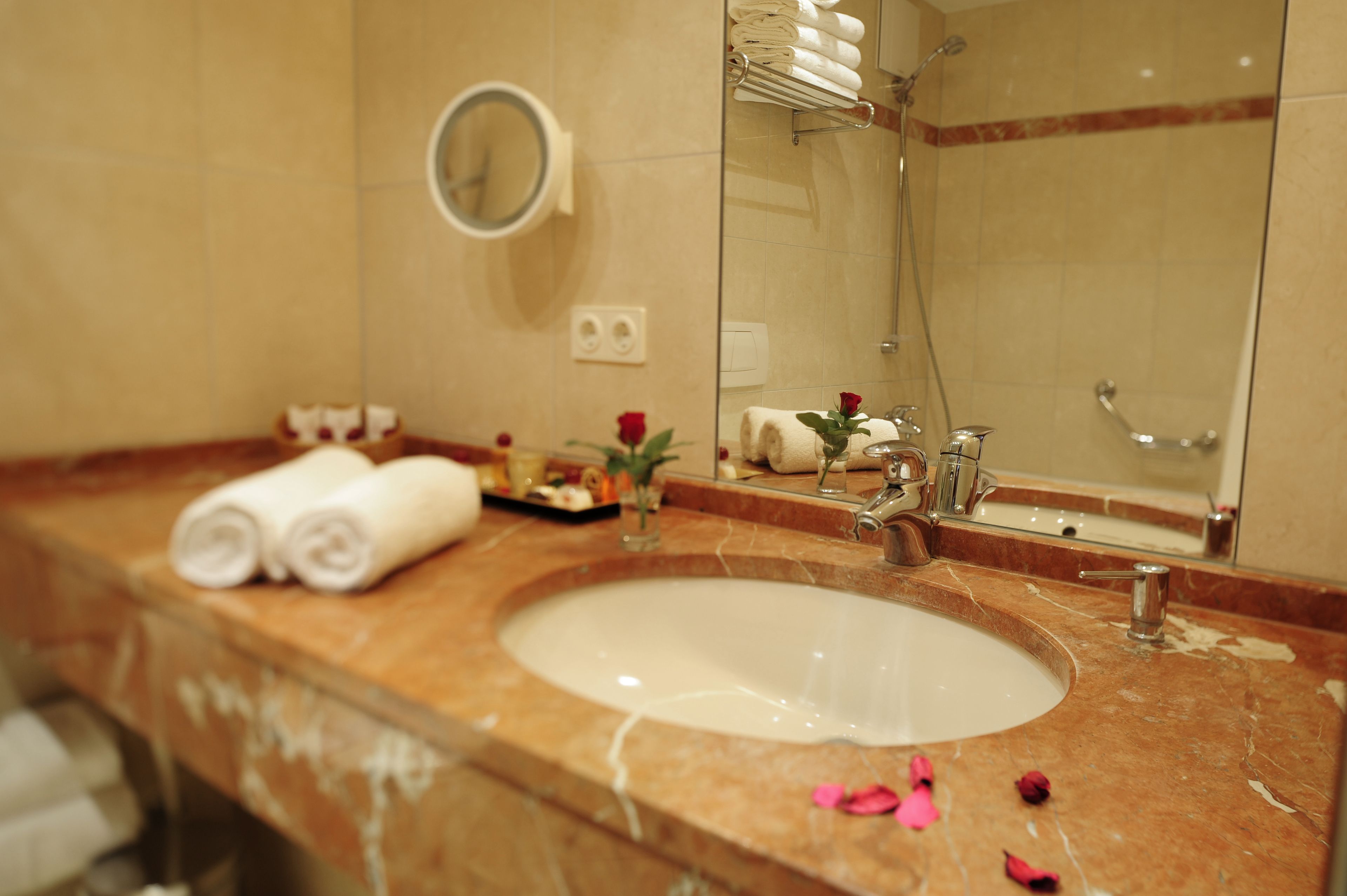 free toiletries, hair dryer, towels